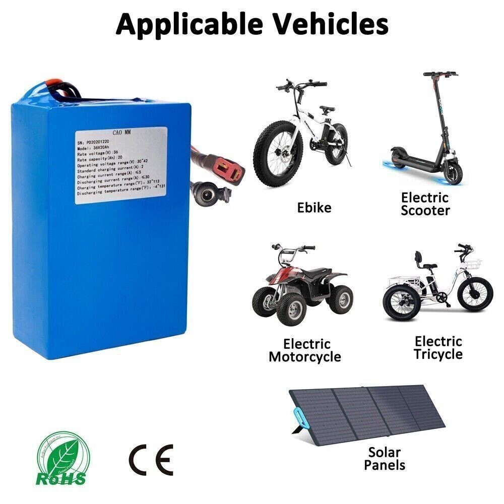 36V 20AH Lithium Ebike Battery 30A For 100W-1500W Electric Bicycle Bike Scooter
