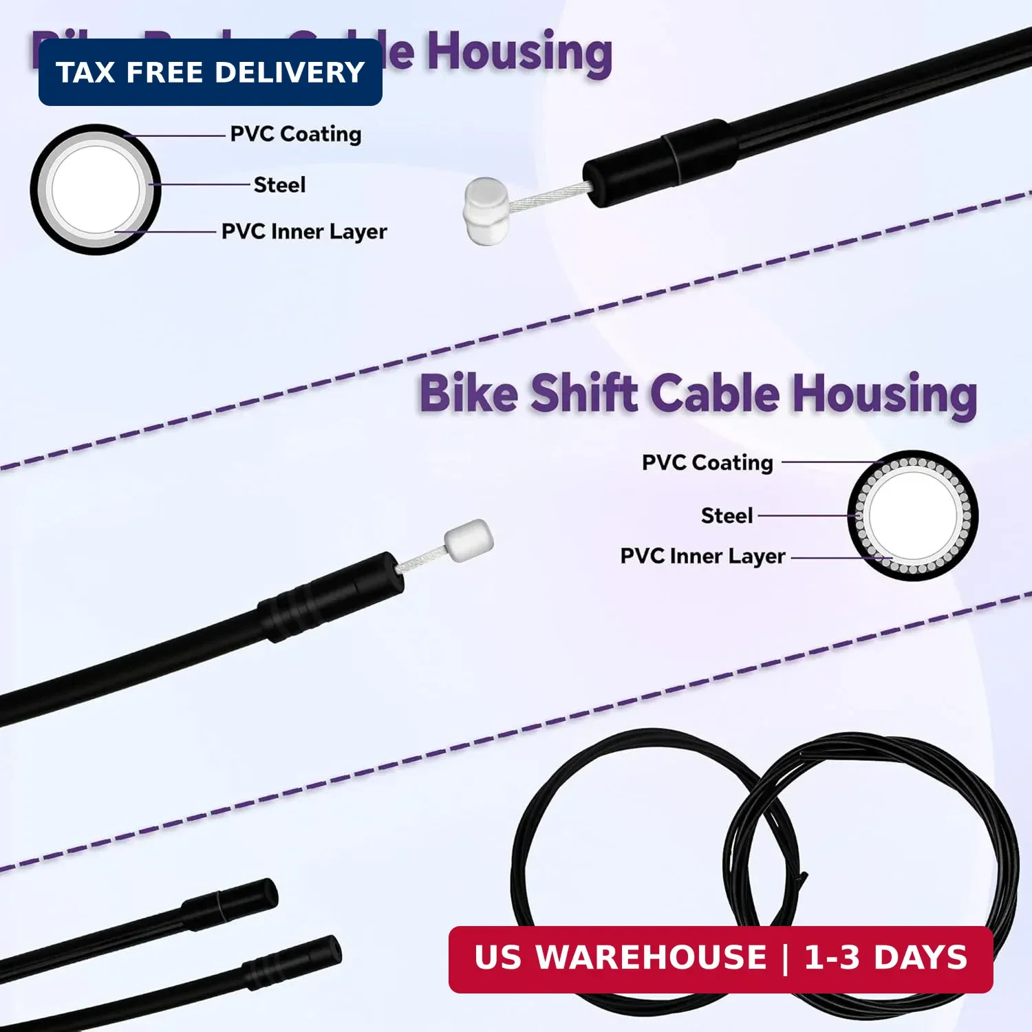 103PCS Universal Bike Brake Cable Kit with Stainless Steel Bike Cable Cutter, Bi