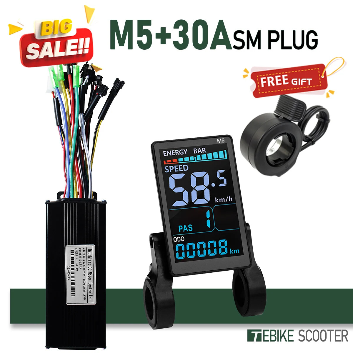 E-bicycle Sine Wave 3 Mode Controller Set 17A 26A 30A 40A with Color M5 Display