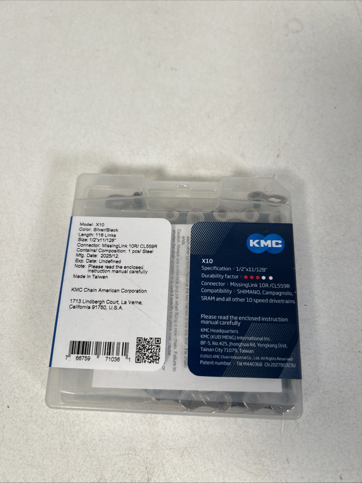 KMC X10 10-Speed 116L Black & Silver Bike Chain Road MTB X10.93 fit Shimano SRAM