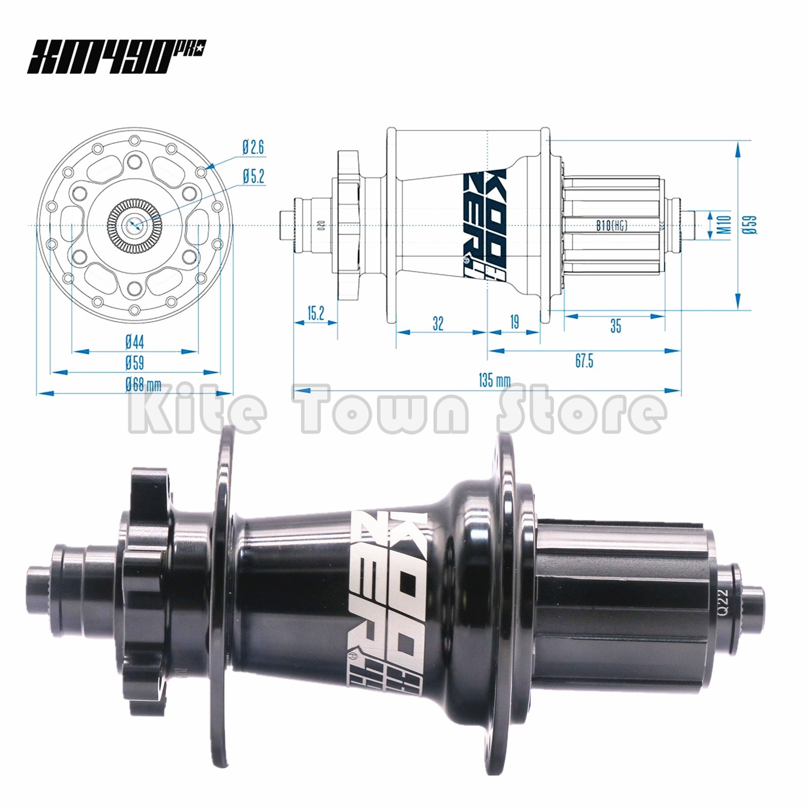 Replace for Koozer XM490 PRO MTB Hub Quick Release 32H,5x100mm/ 5x135mm, Black