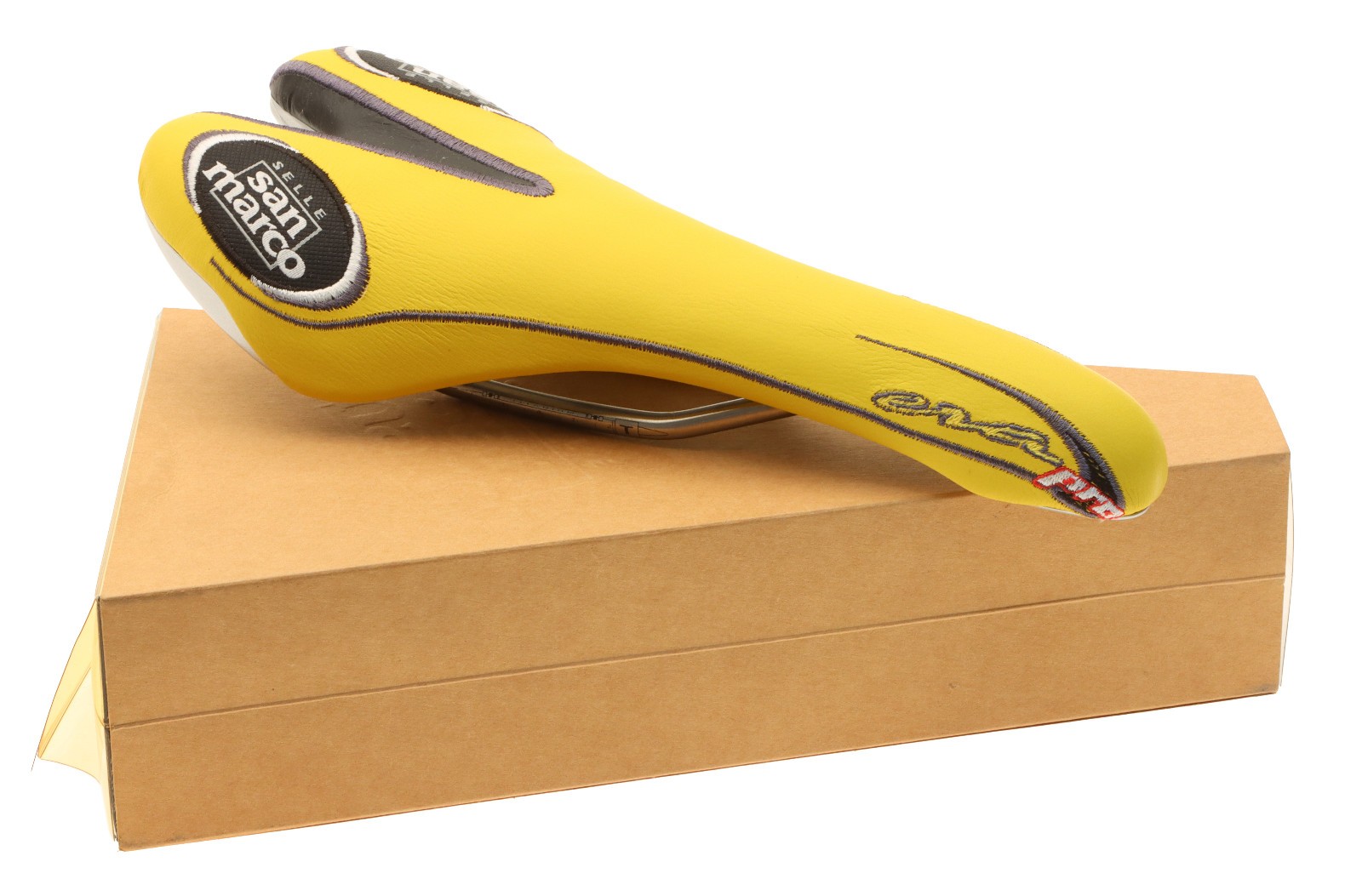 Selle San Marco Era Pro Saddle Titanium Rails Yellow Leather 2001 NIB NOS NEW