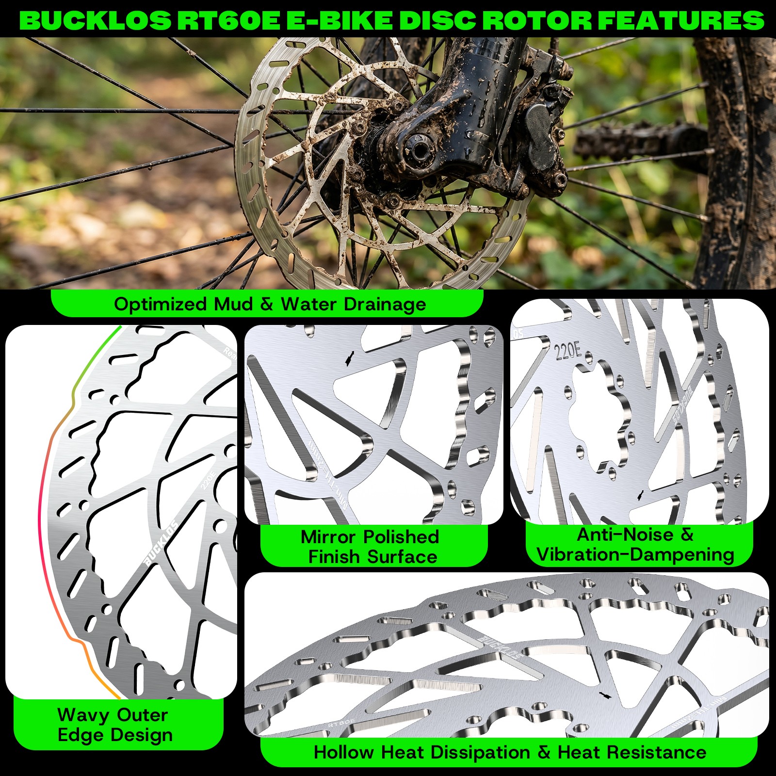 E-bike 2.3mm Disc Brake Rotor Thicken 140/160/180/203mm MTB 6 Bolts Aluminium US
