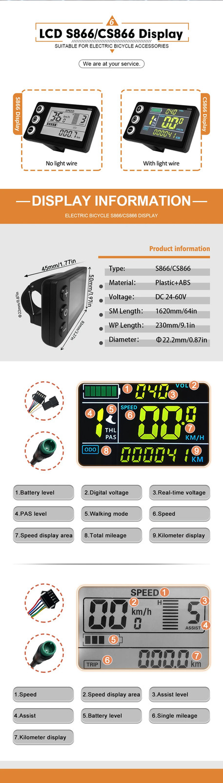 36V 48V 30A Three-Mode Sine Wave E-bike Controller SM/WP Plug with LCD Display