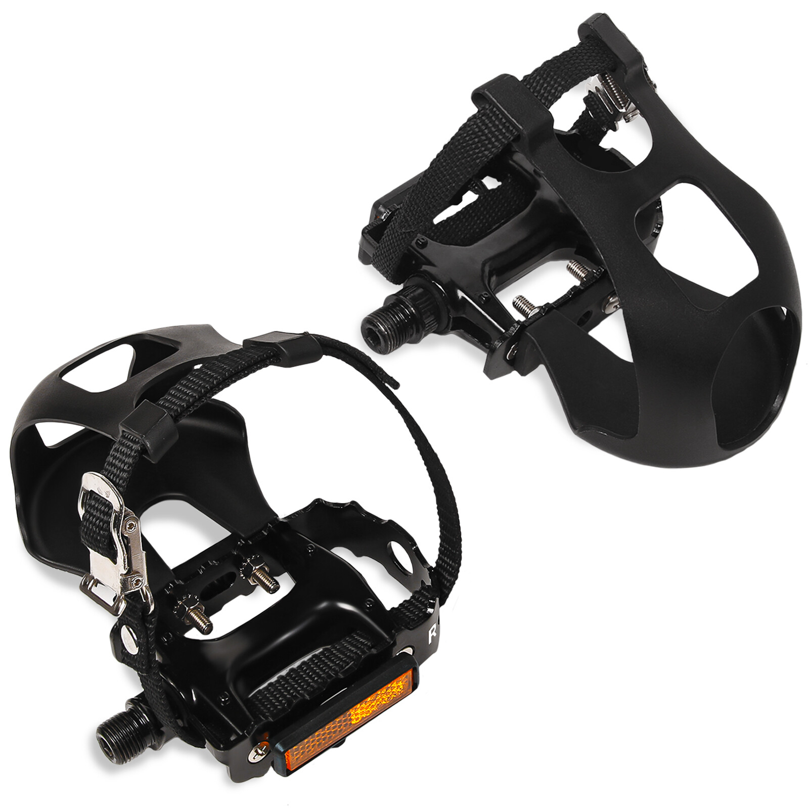 MTB Road Bike Pedal 9/16″ with Toe Clips Strap Aluminium Non-slip For Shimano