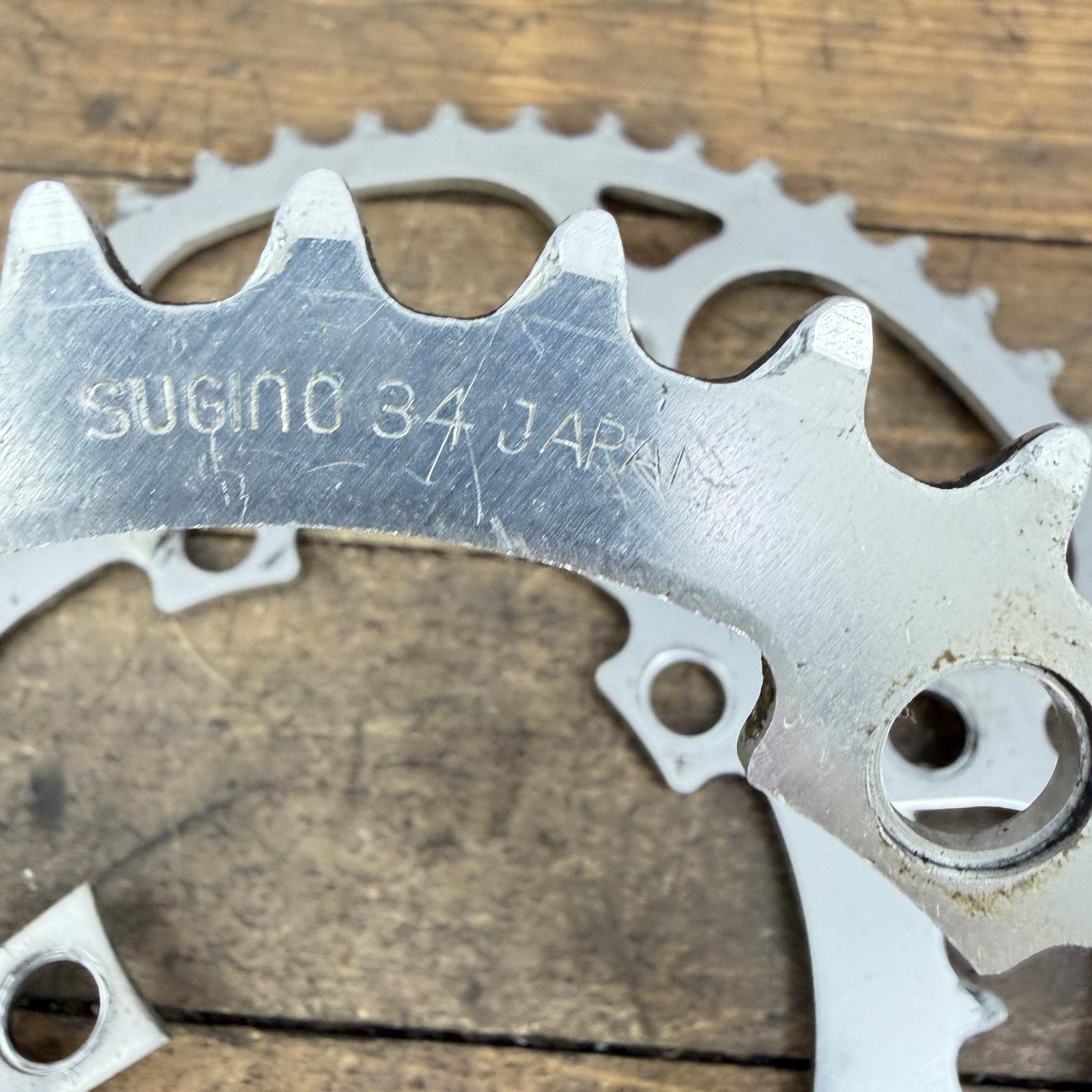 Vintage Sugino Chainring Set 47t 38t 34T 110 BCD Mighty Tour Triple 70s Wear