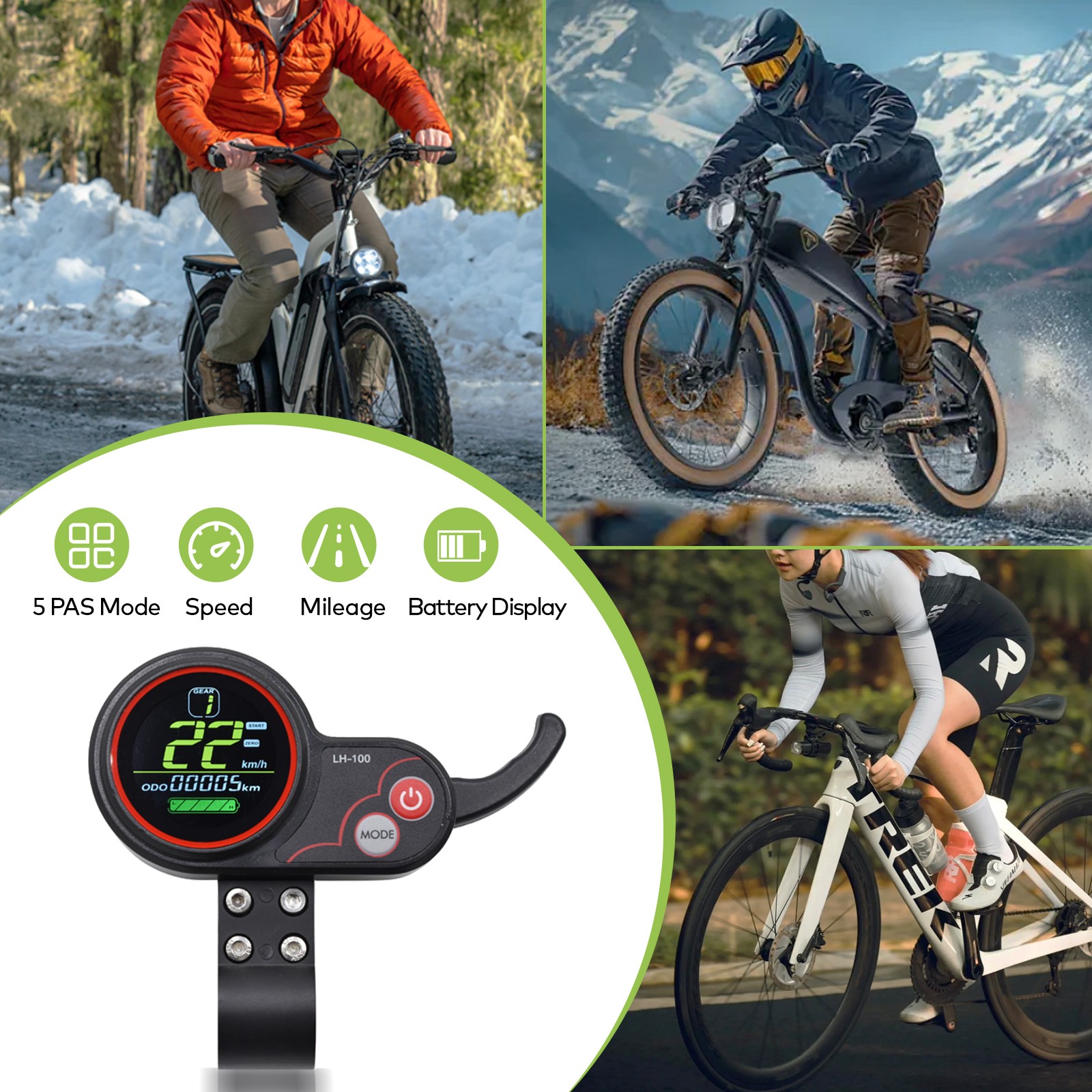 UART2 Sleek LH100 Ebike Display with Connectivity Waterproof Cycling Accessories