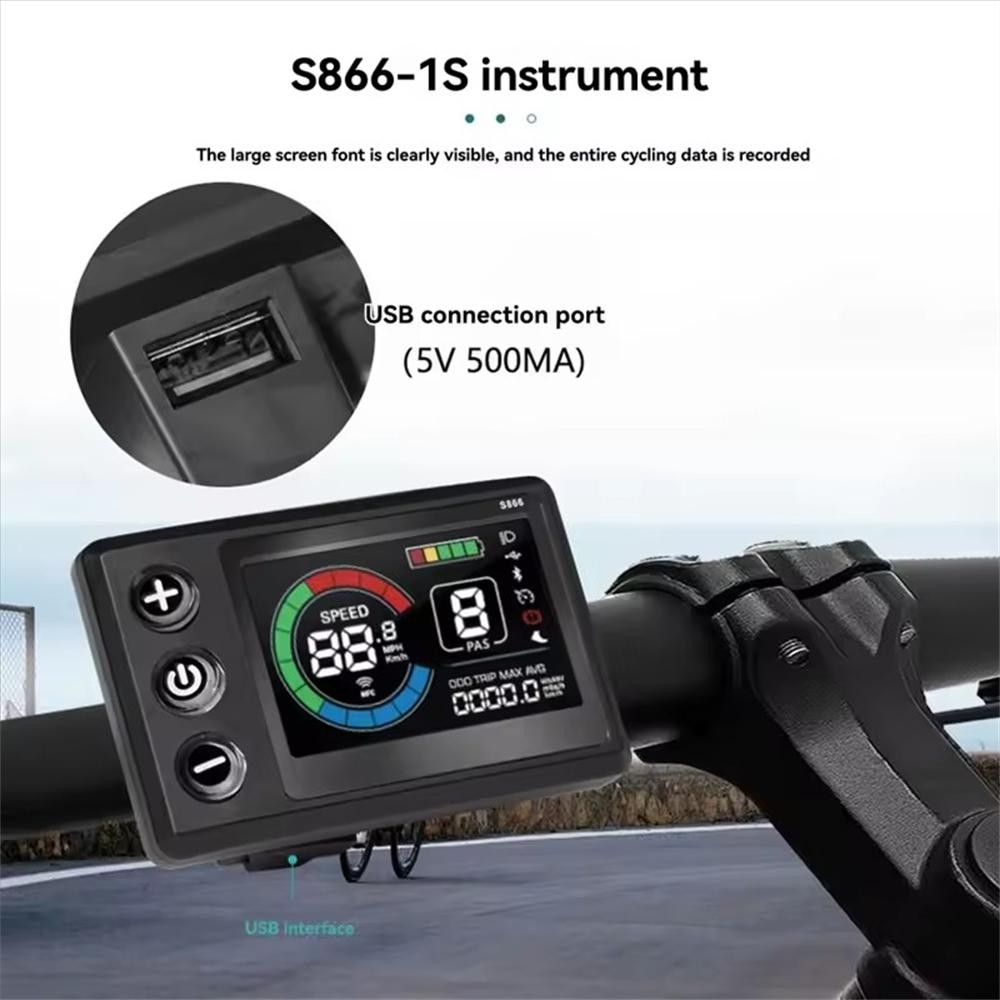 Ebike Meter 24V 36V 48V 60V S866-1S Color Display Control Panel 5PIN WP Plug US