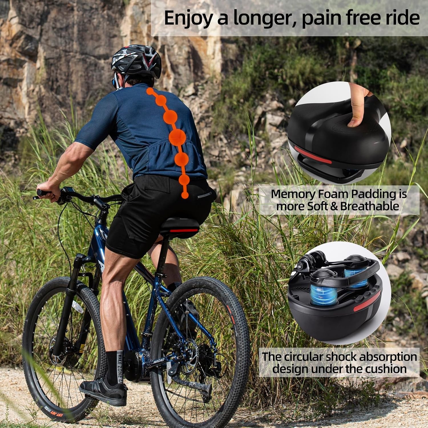 ROCKBROS Bike Seat Cushion for Men Women with Dual Shock Absorbing Ball Memory F