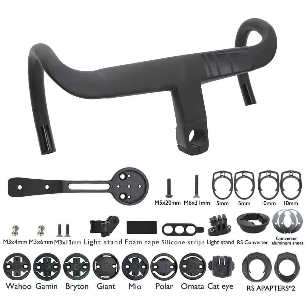 Carbon Road Bike Integrated Handlebar Internal Cable Routing 28.6mm 380mm-440mm