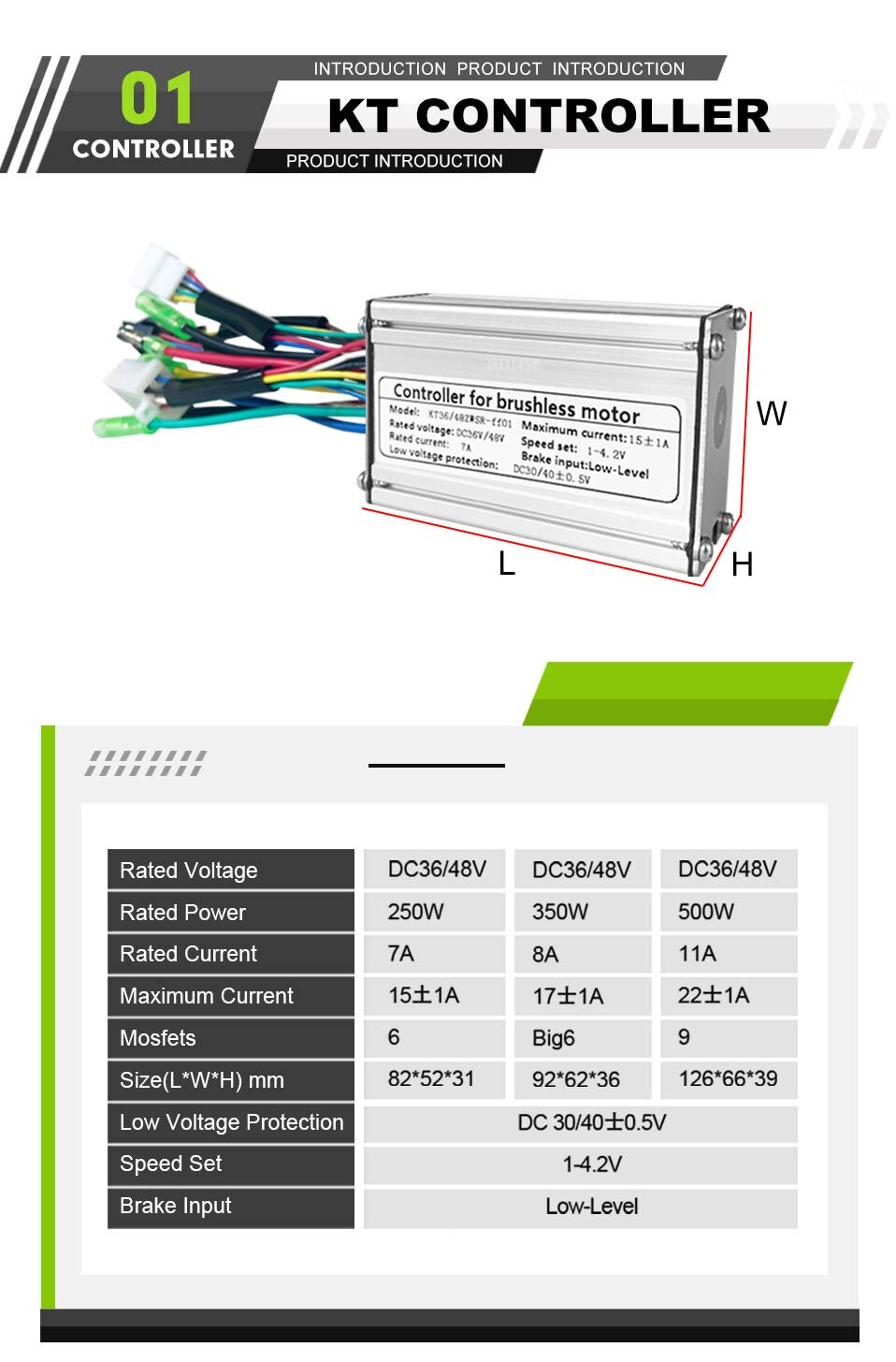 15A-50A E-bike Square Sine Wave Controller Use for 250W-3000W E-bile Motor