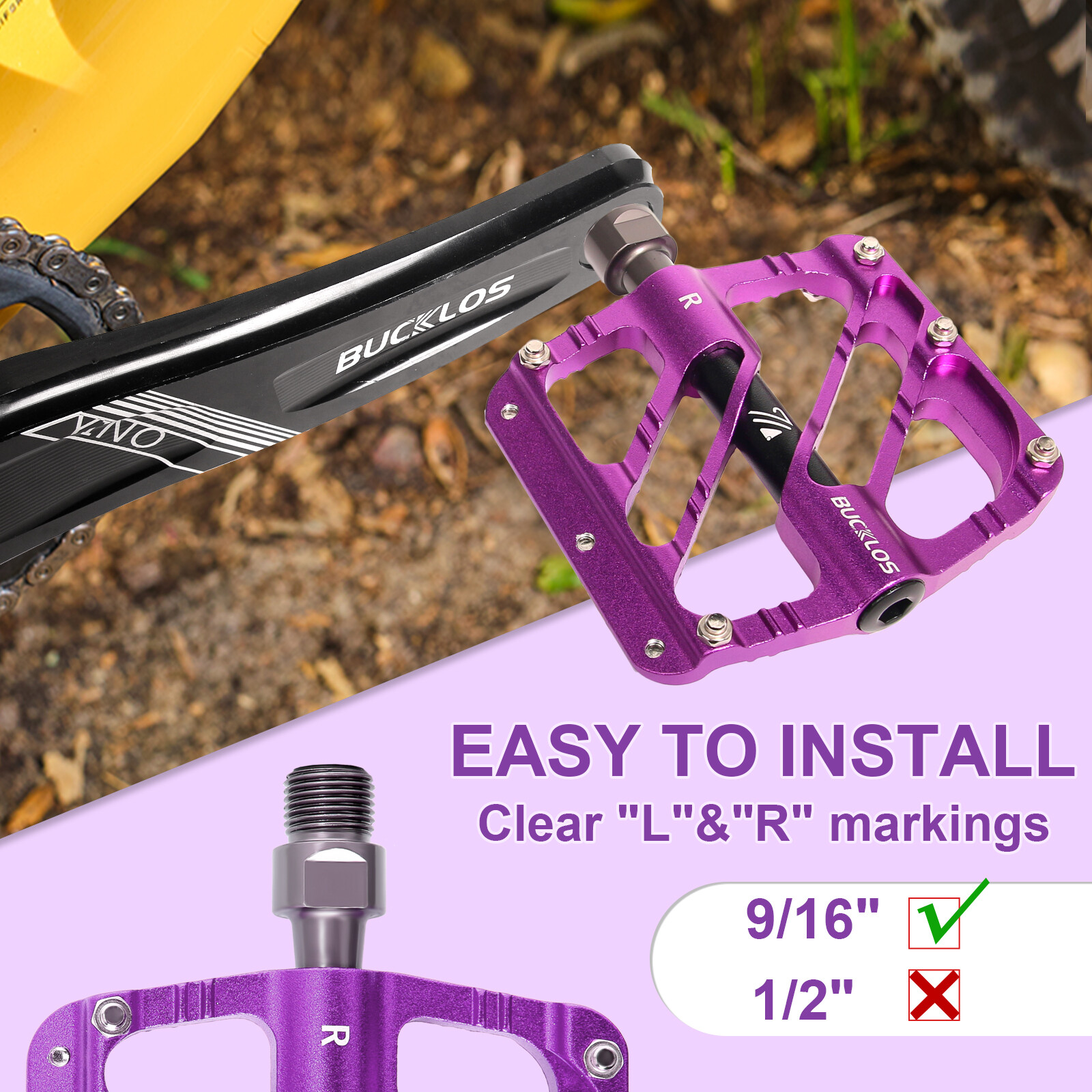 3 Bearings Flat/Platform Pedals Mountain Bike 9/16″ Fit Shimano/Rockbros MTB DH