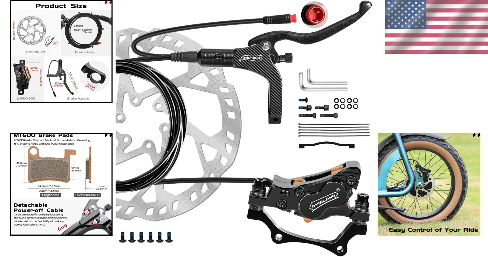 E-Bike Hydraulic Disc Brake Set – 4-Piston Rear, Pre-Bled Mineral Oil, Powerful