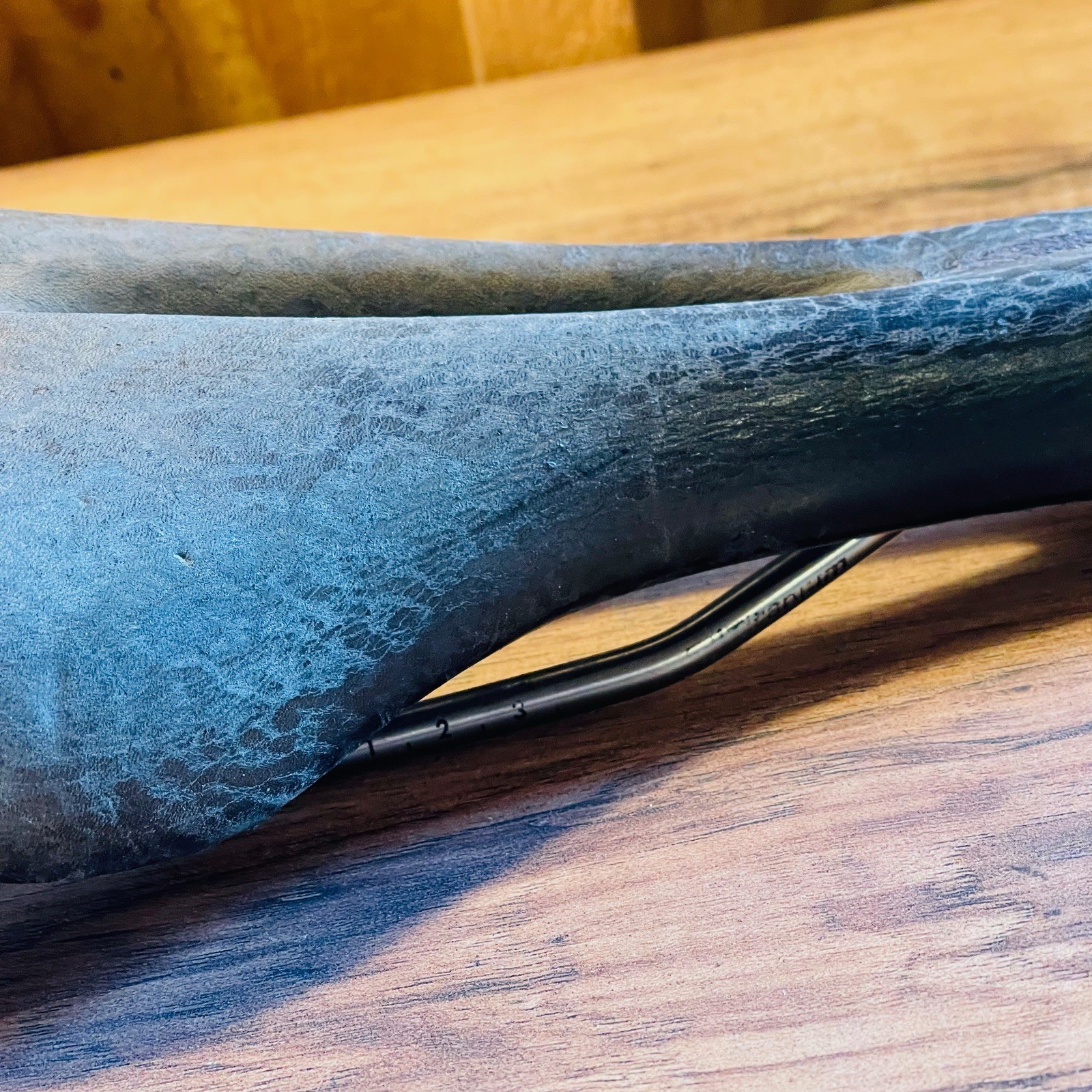 Terry  Cutaway Saddle Gray Leather Titanium Rails