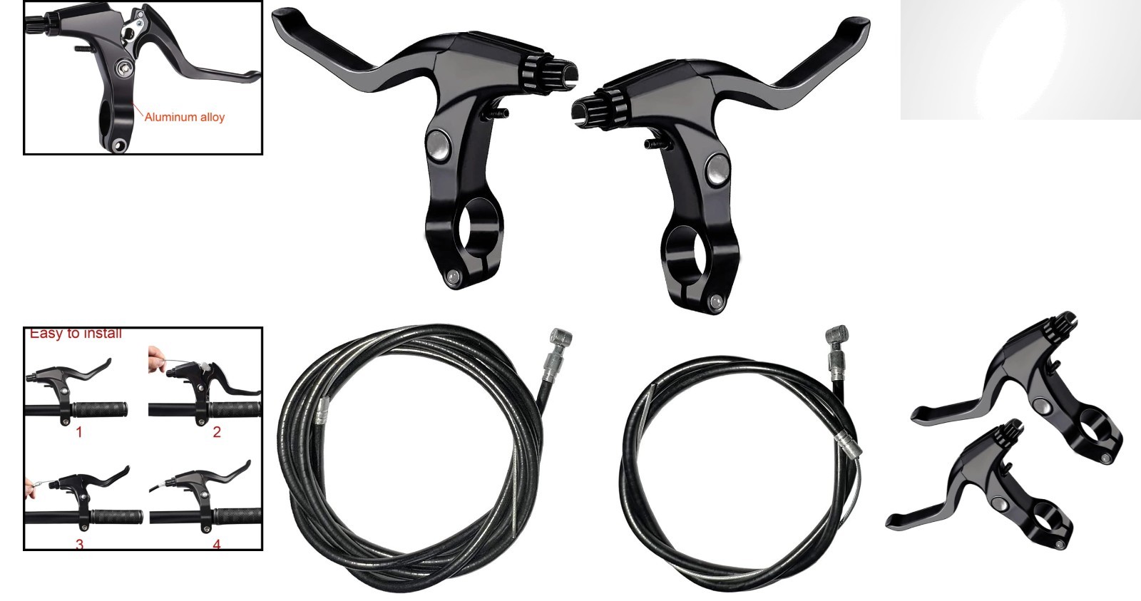 Brake Accessories: 2 Aluminum Levers and 2 Brake Cables for MTB/Road Use