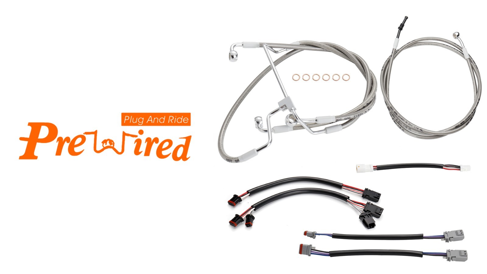 Extended 16″ Handlebar Cables Set NO ABS Clutch Cable Brake Line 16 Inch Kit
