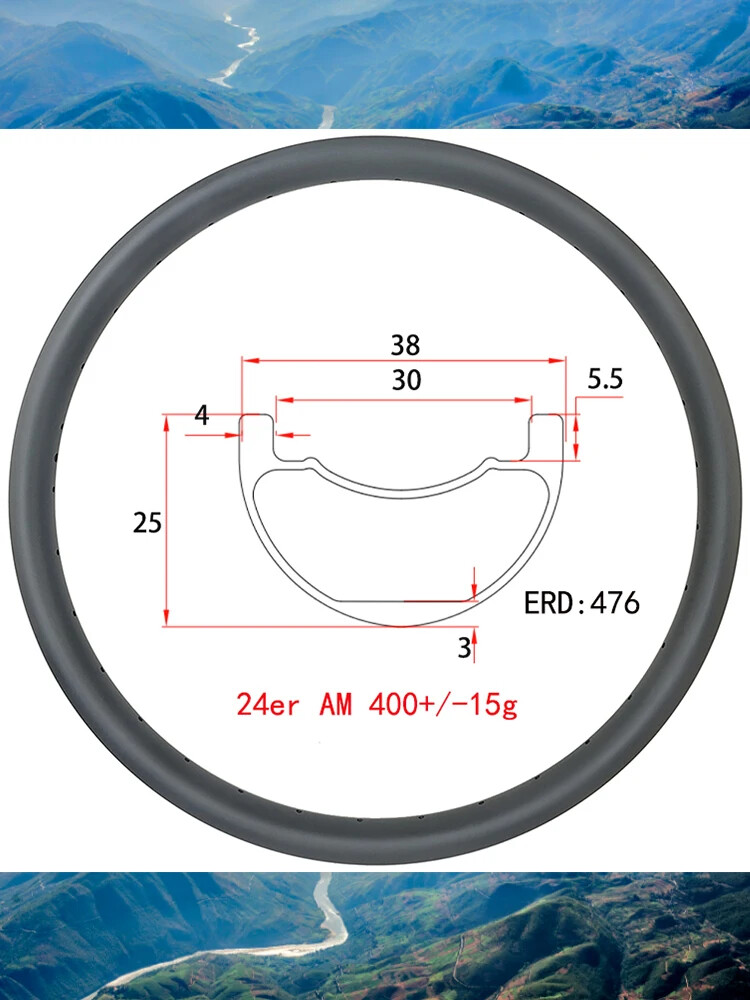 24er 520 MTB Carbon Rim 38mm Wide 25mm Deep Tubeless Clincher 24 28 32 36 Holes