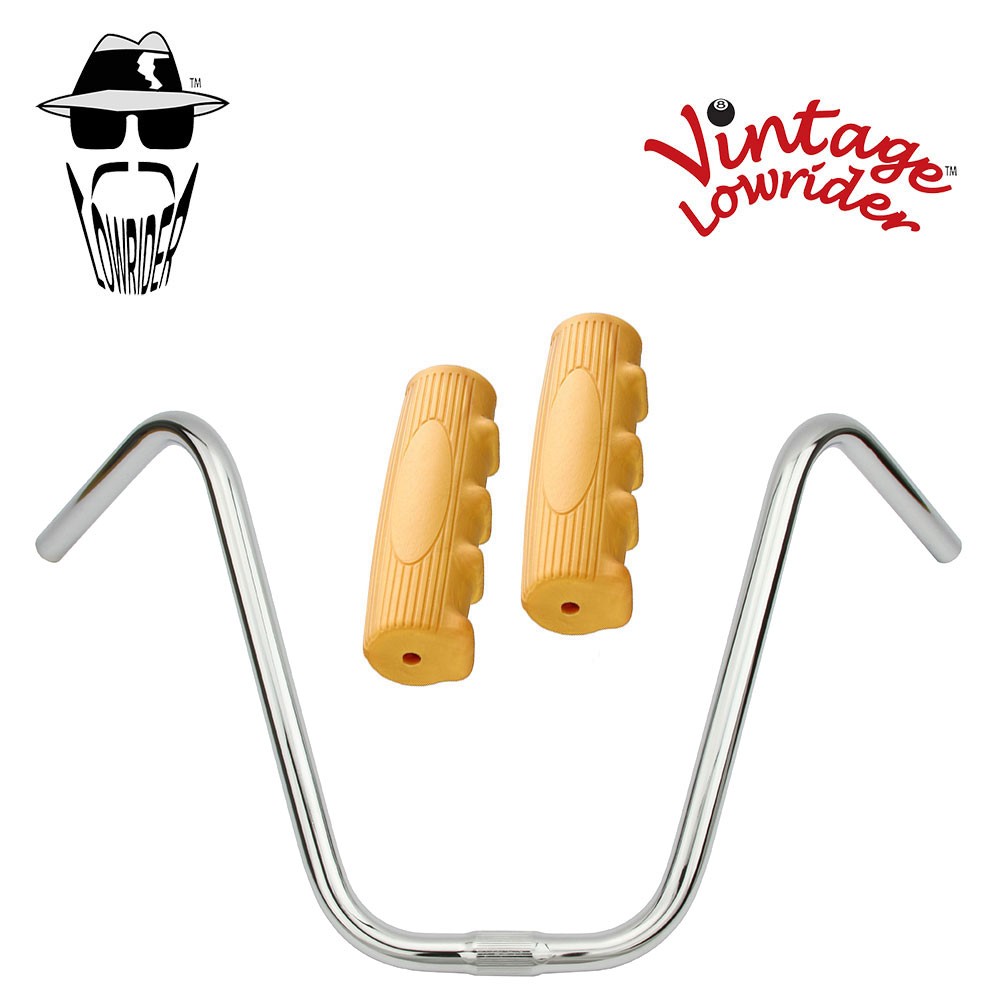 Original Lowrider 13″ 25.4 Ape Handlebar Chrome 0214 120mm Grips Solid/Beige