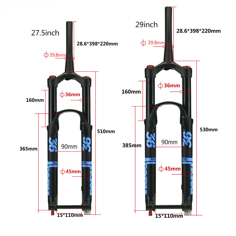 27.5 29″ Bicycle Air Fork Suspension Tapered Damping Rebound Adjustment 110*15mm