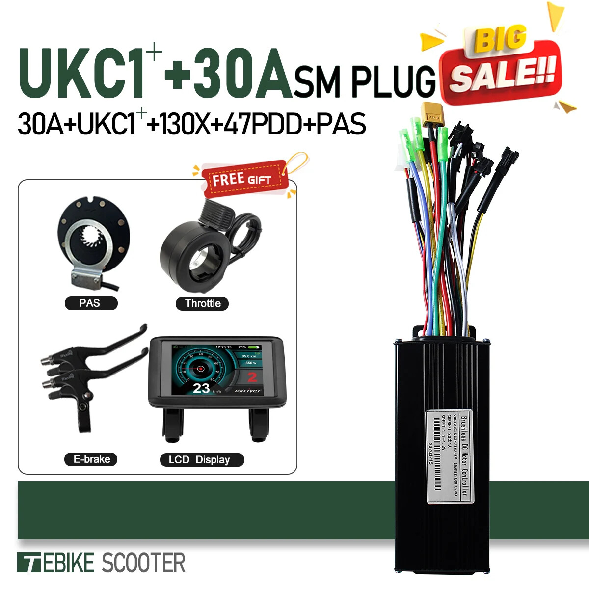Ebike Sinewave 3 Mode 17A26A30A40A Controller+Color LCD Display 250W-2000W Motor
