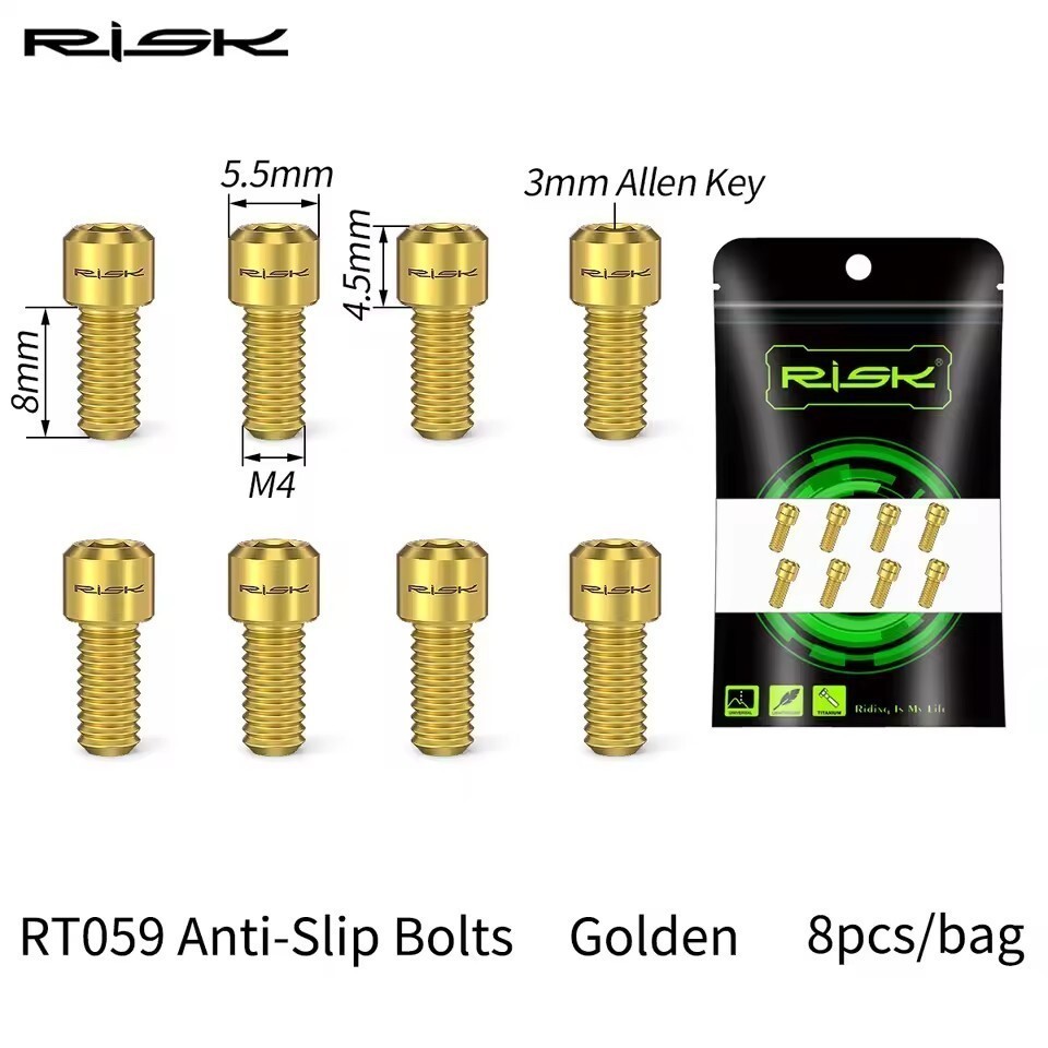 RISK 8-Piece MTB Bike Pedal Bolts M4×5MM Titanium Anti-Slip Pedal Pins