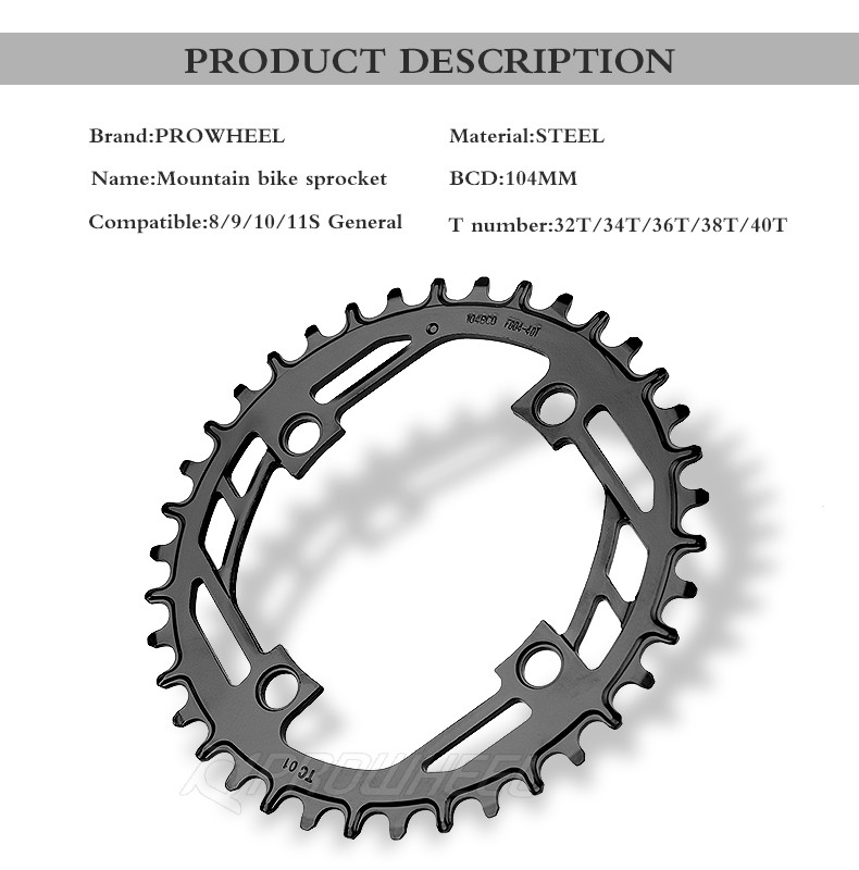 PROWHEEL FD04 104BCD Steel Single Chainring Narrow Wide Chainwheel Mountain Bike