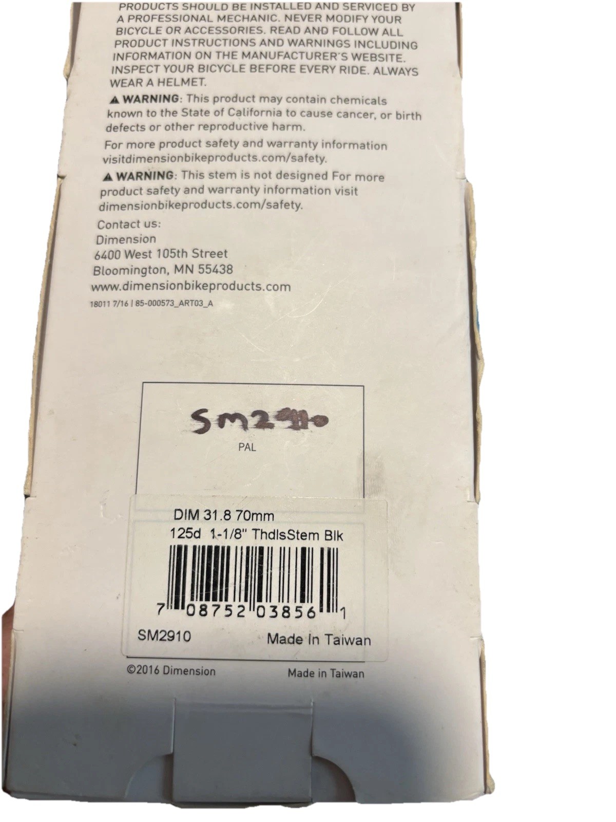 Dimension Threadless Stem 70mm /- 7 Degree 31.8 Black New