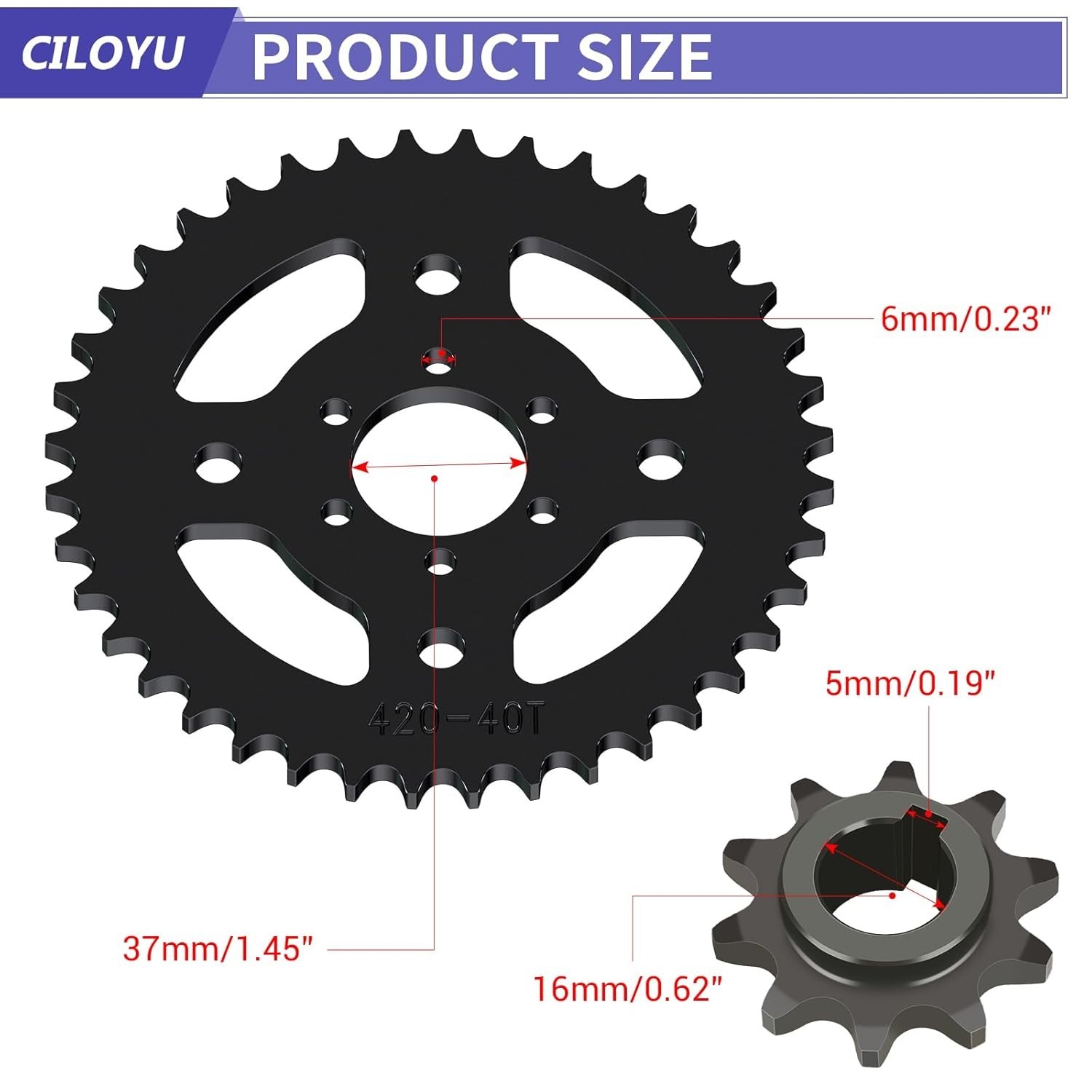 High Speed Mini Bike 420 Sprocket 40T 6 Hole 37mm Bore Replacement for Coleman C