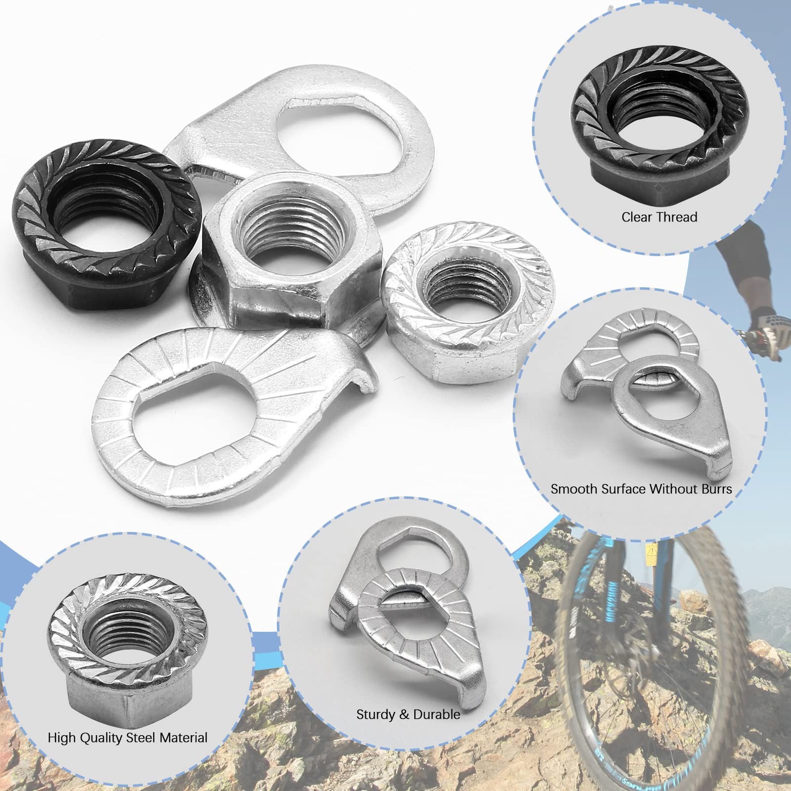 Moicstiy 12 Pcs Bike Wheel Axle Nuts and Safety Washers Kit, 3 Size 12Pcs