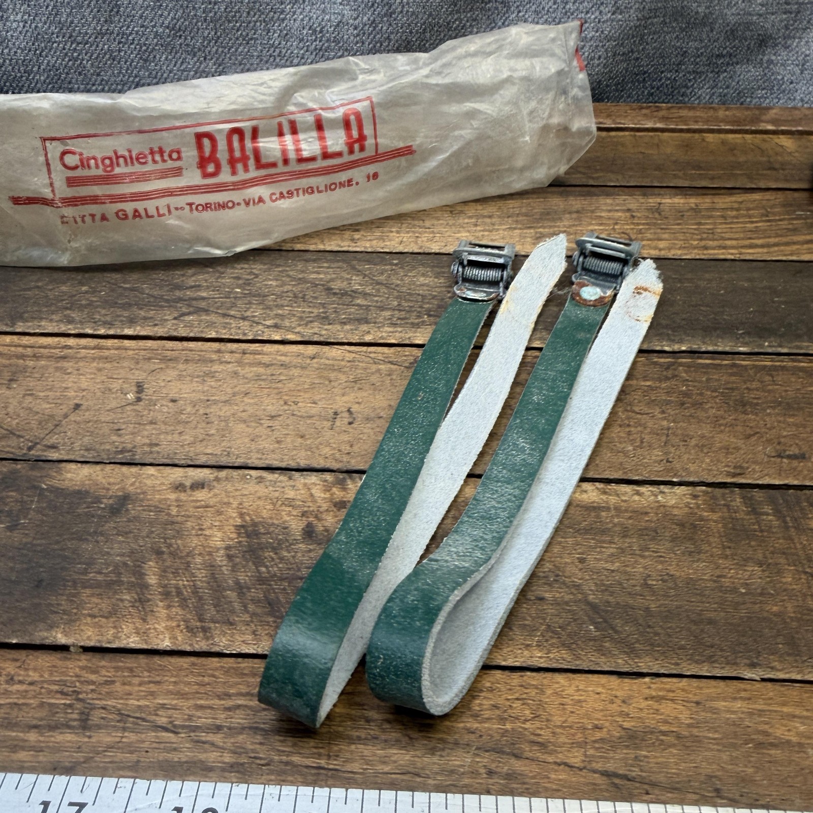 Vintage Balilla Toe Straps Green Leather Pair Road Track Bike Eroica Italy