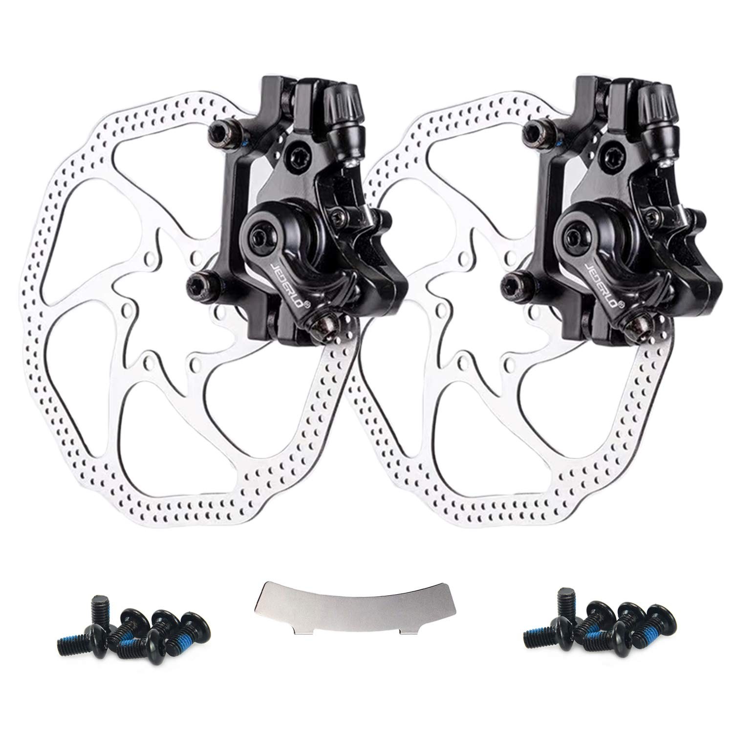 Bike Disc Brake Kit 160mm Front and Rear Caliper Tool-Free Pad Adjuster Black