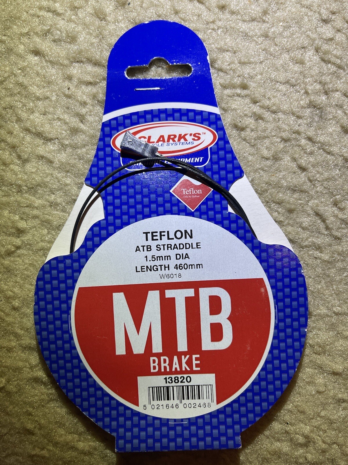 Clarke’s Teflon ATB Straddle Cable 1.5mm Diameter 460mm Length MTB Brake Cable