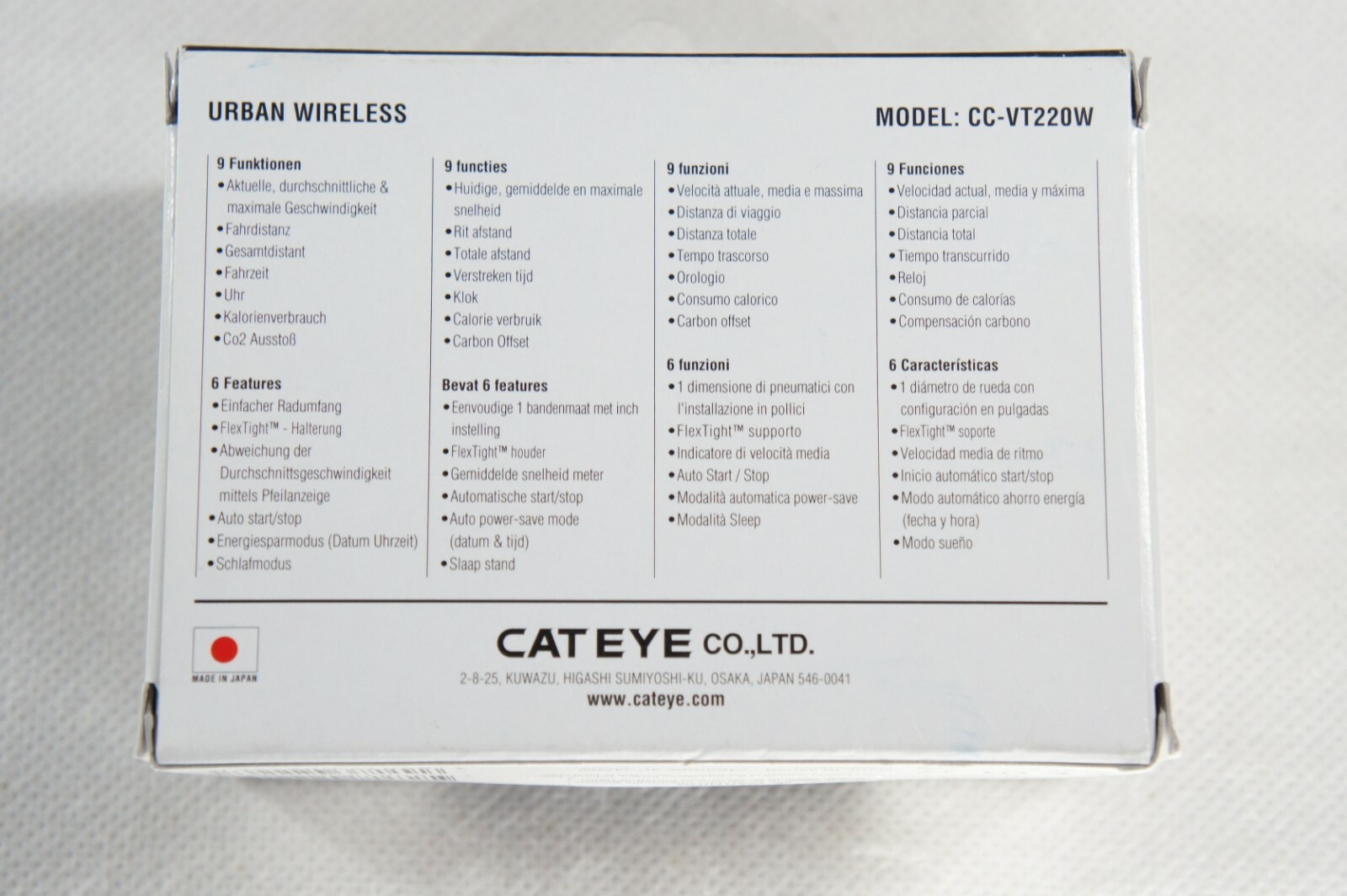 CATEYE URBAN CC-VT220W WIRELESS BLACK BICYCLE SPEEDOMETER COMPUTER
