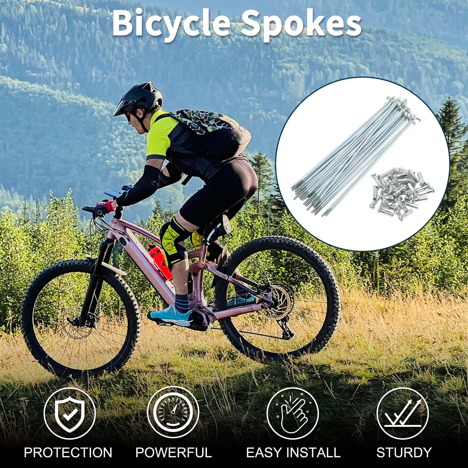 1 Set 14G 139mm Length Bicycle Spokes Nipple Carbon Steel Galvanized Universal