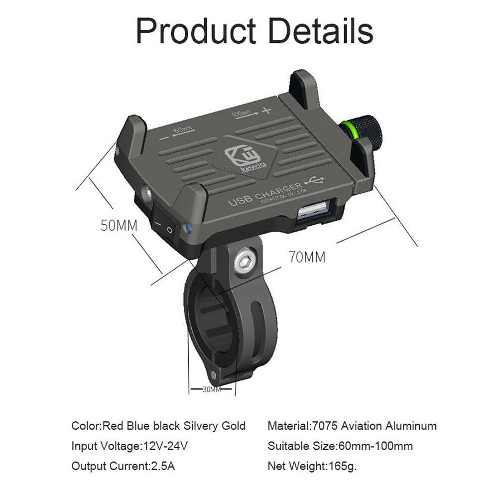 Motorcycle Bike ATV Cell Phone GPS Handlebar Mirror Mount Holder USB Charger