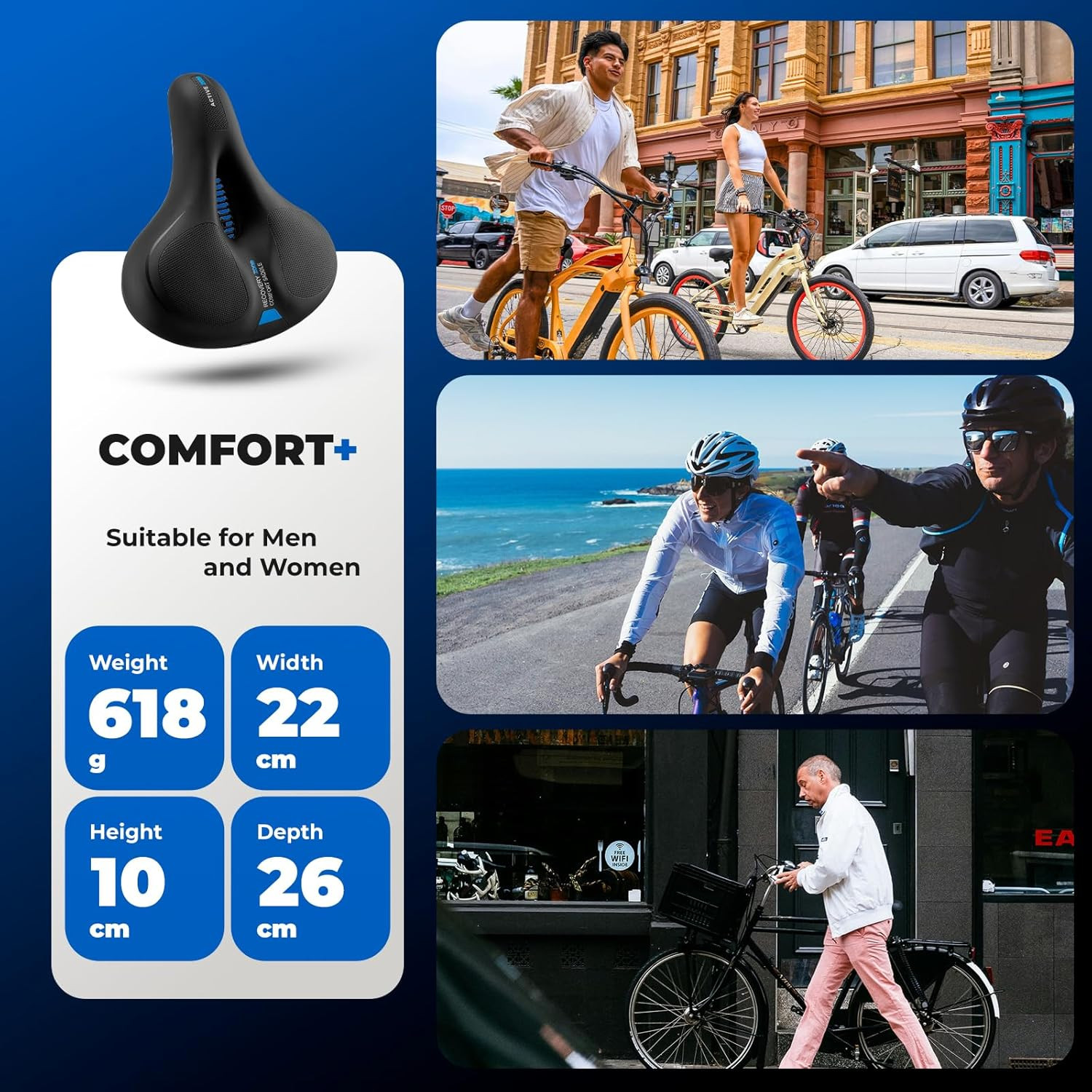 ROCKBROS Bike Seat Cushion for Men Women with Dual Shock Absorbing Ball Memory F