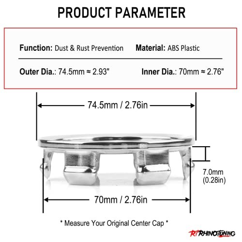 4PCS 75mm Wheel Center Caps OD 74.5mm / 2.93″, ID 70mm / 2.75″ Chrome