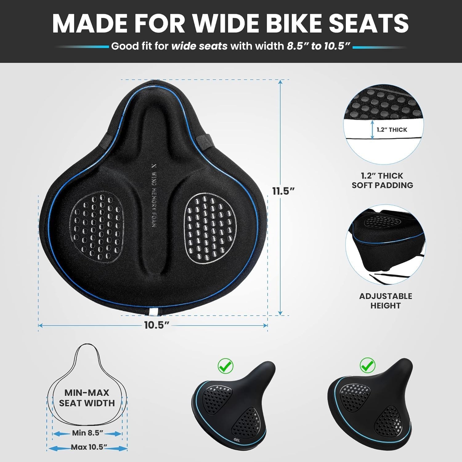 Bike Seat Cover Padded with Memory Foam, Bicycle Saddle Soft for Men Women, Comf