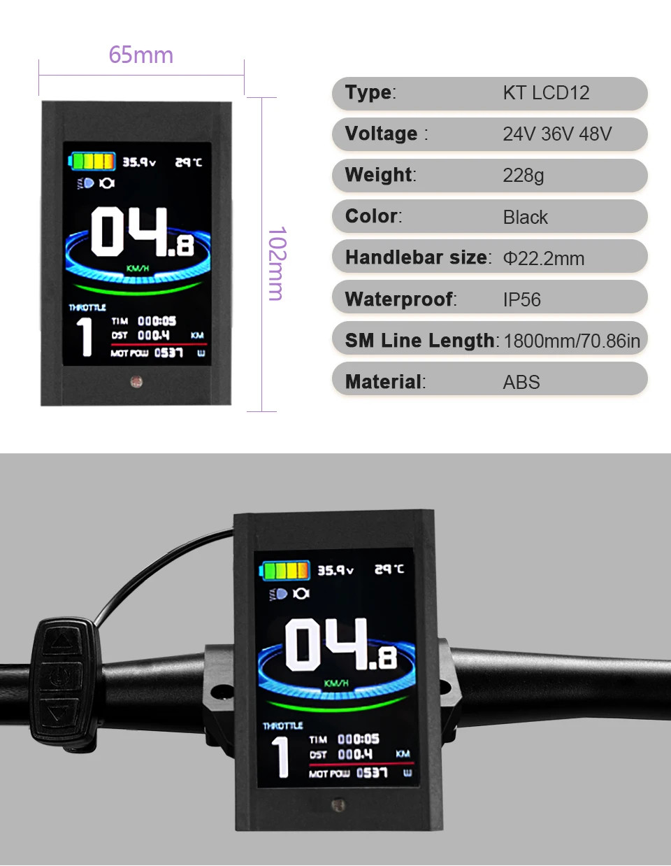 36V48V52V E-Bike Sine Wave Controller 35A for 1000W 1500W Brushless Motor