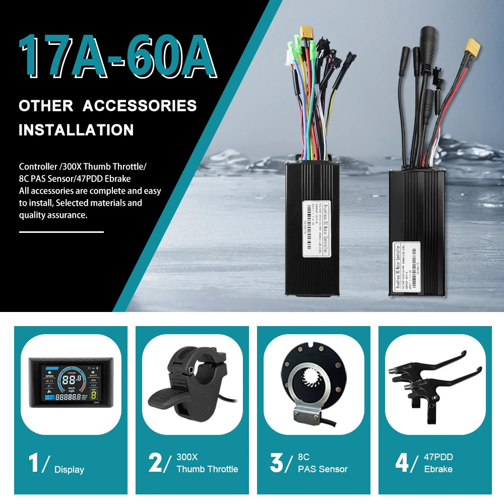 E-bike Three-Mode Sine Wave Controller SM/WP Plug for 250W-3000W Motor 17A-60A