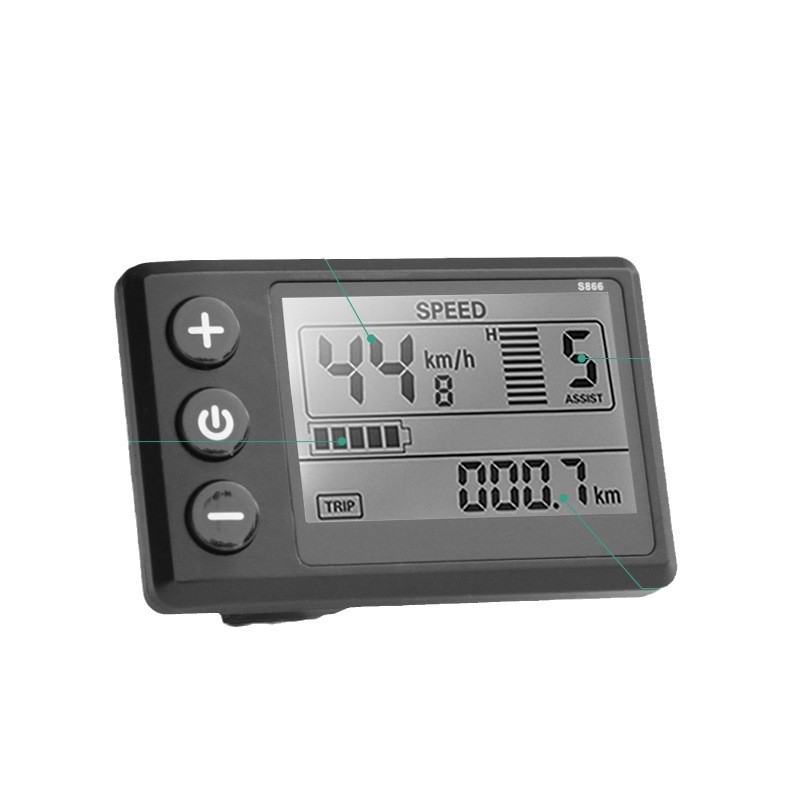 S866 E-Bike Smart LCD Display 24V/36V/48V Compatible 6Pin Waterproof Connector.