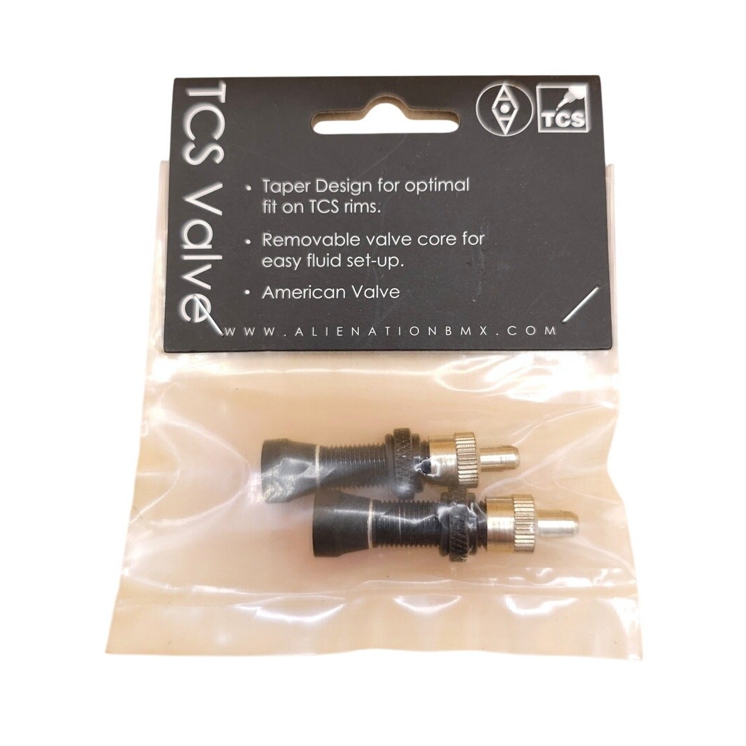 Alienation TCS Tubeless Alloy Schrader Valves Black Pair 63985 Sealed 2-Pack
