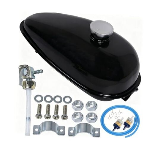 4L Metal Fuel Gas Tank with Cap, Spark Plug, Petcock, Fuel Line, Fits 49cc