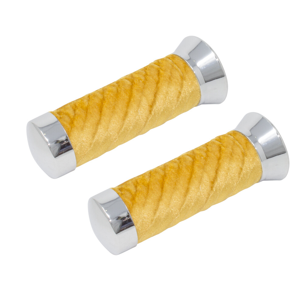 Original Lowrider Classic Velour Swirl Grips With Chrome End Cap Bicycle GOLD