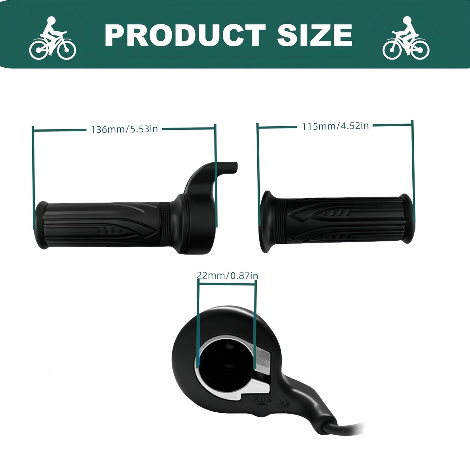 Ebike Full Twist Throttle 12V-72V, 3 Pin SM Connector Ebike Throttle with 71″