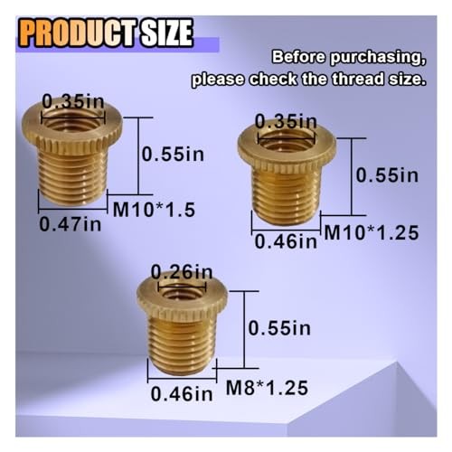 LAINLOY 3PCS Car Shift Knob Adapters, M10 x 1.25, M10 x 1.5, M8 x 1.25 Brass