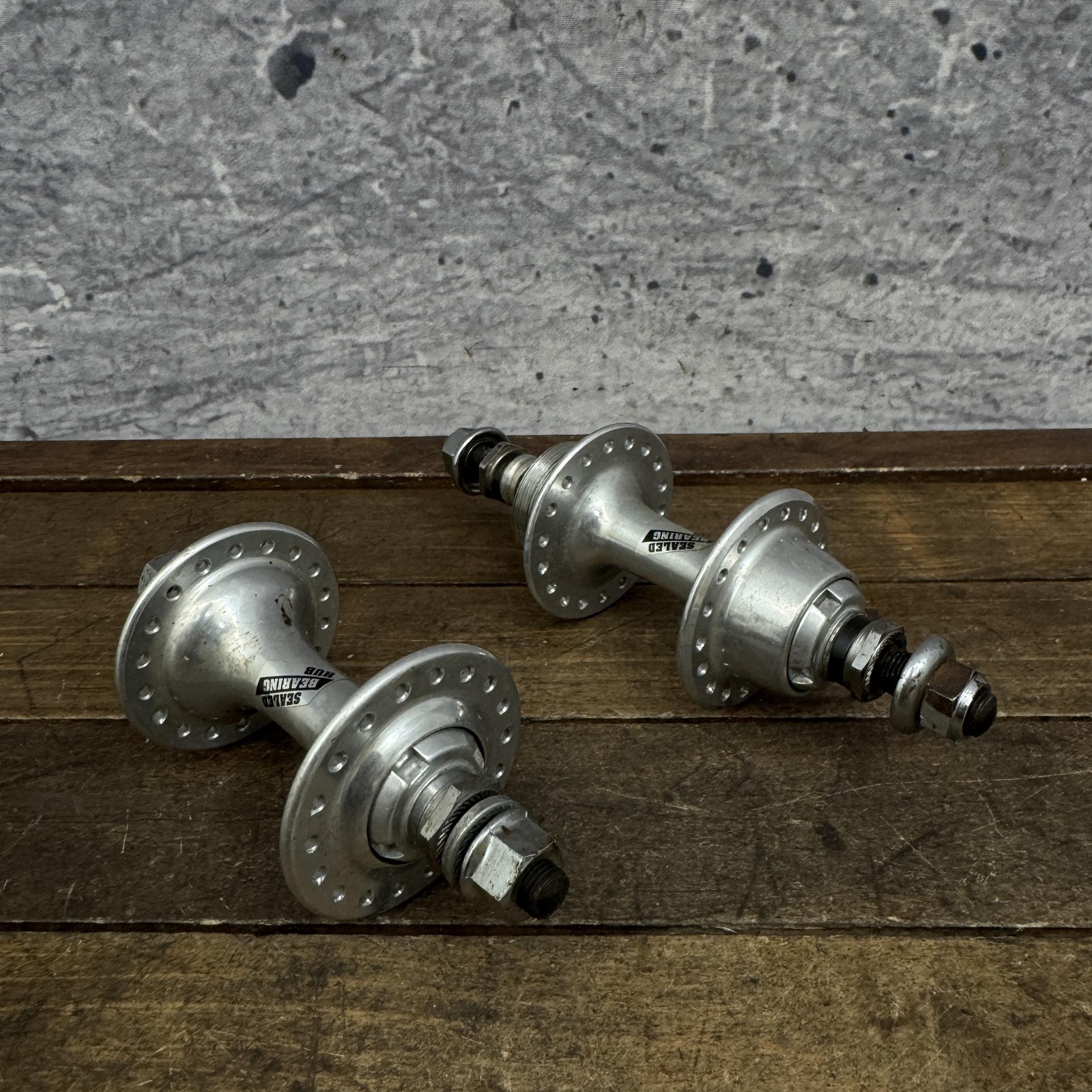 Vintage Sunshine Sealed Bearing Hub Set 36H Nutted Silver Alloy Nut BMX MTB 80s