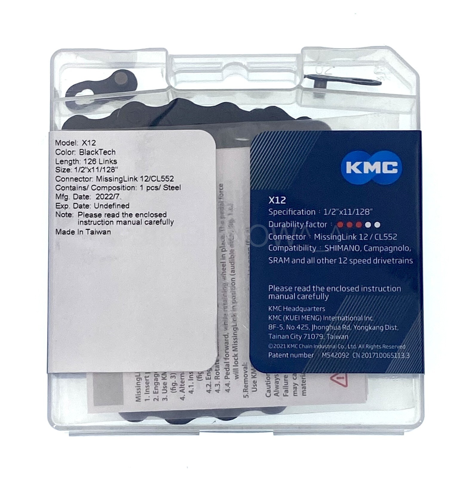 KMC X12 Bike Chain 12 Speed 126L Black For SRAM Shimano
