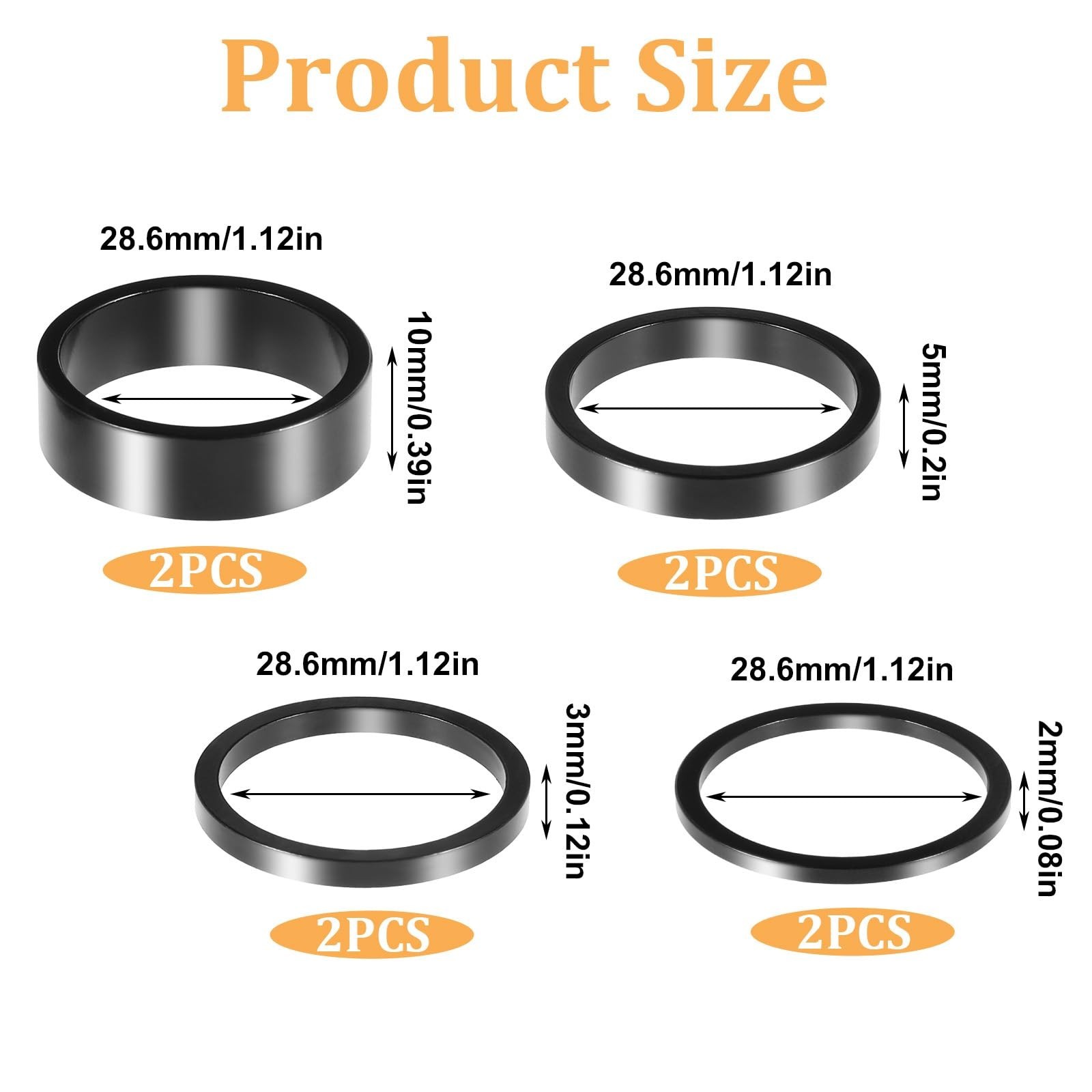 8 Pcs Bicycle Headset Spacer 1 1/8″ Aluminium Alloy 2mm 3mm 5mm 10mm 4 Sizes New