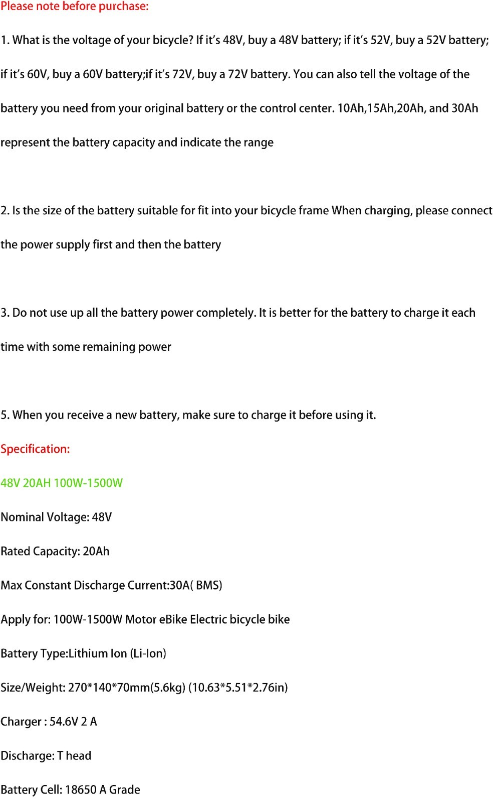 48V 52V 60V 72V Lithium Battery for 0W-3600W Ebike Electric Bike Scooter 20/30AH